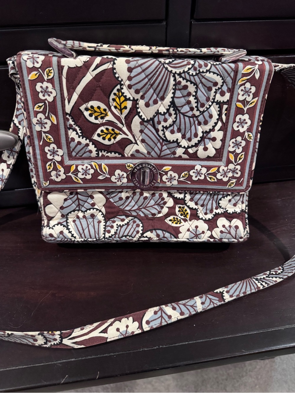 Vera Bradley Quilted Crossbody Bag - Plum, Light Blue & Cream Floral